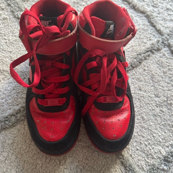 Nike Air Force 1 Mid Nike By you custom Sneakers DV3903-900 black red youth 6.5 - Picture 6 of 14